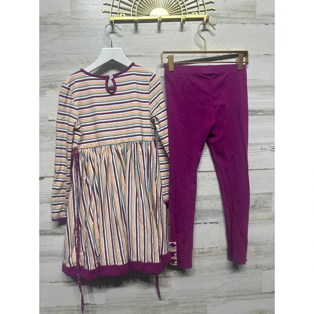 Serendipity Tunic Legging Set Girls 8 Purple Striped Polka Dot Boutique EUC